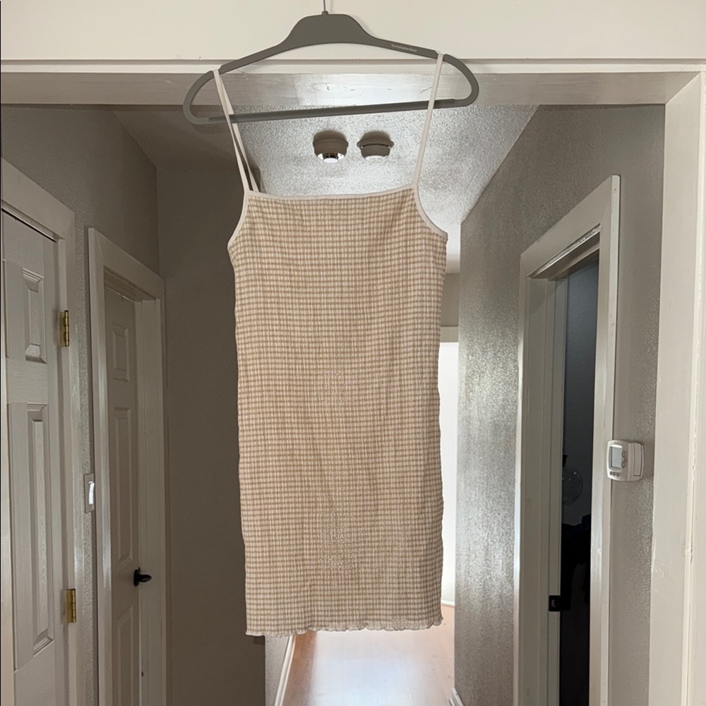 Tan Checkered Slip Dress